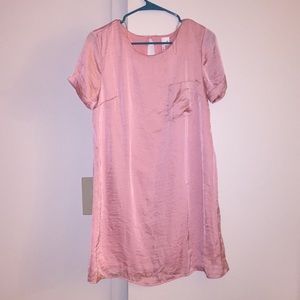 Pink satin t shirt dress